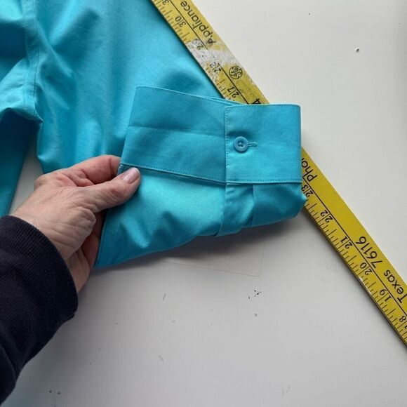 Chico's No Iron 100% Cotton 3/4 Sleeve Collared Button-Up Shirt Blue Size 1 - Picture 7 of 10